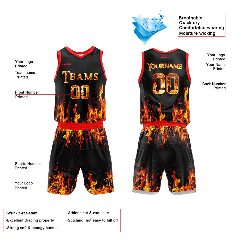 Benutzerdefinierter  Flame Basketballanzug für Erwachsene und Kinder Personalisiertes Trikot