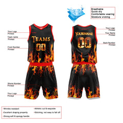 Benutzerdefinierter  Flame Basketballanzug für Erwachsene und Kinder Personalisiertes Trikot