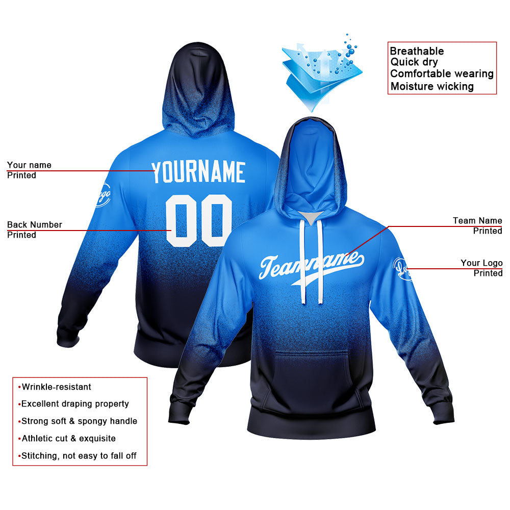 Benutzerdefiniert Gradient Sport Jersey Satz Trainingsanzug Zur Seite fahren Kapuzenpullover Oberteile und Hose Satz Marine- Blau- Weiß
