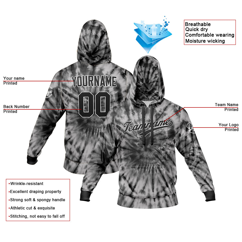 Benutzerdefiniert Krawattenfärben Sport-Hoodie-Oberteil und Hosen-Set Schwarz