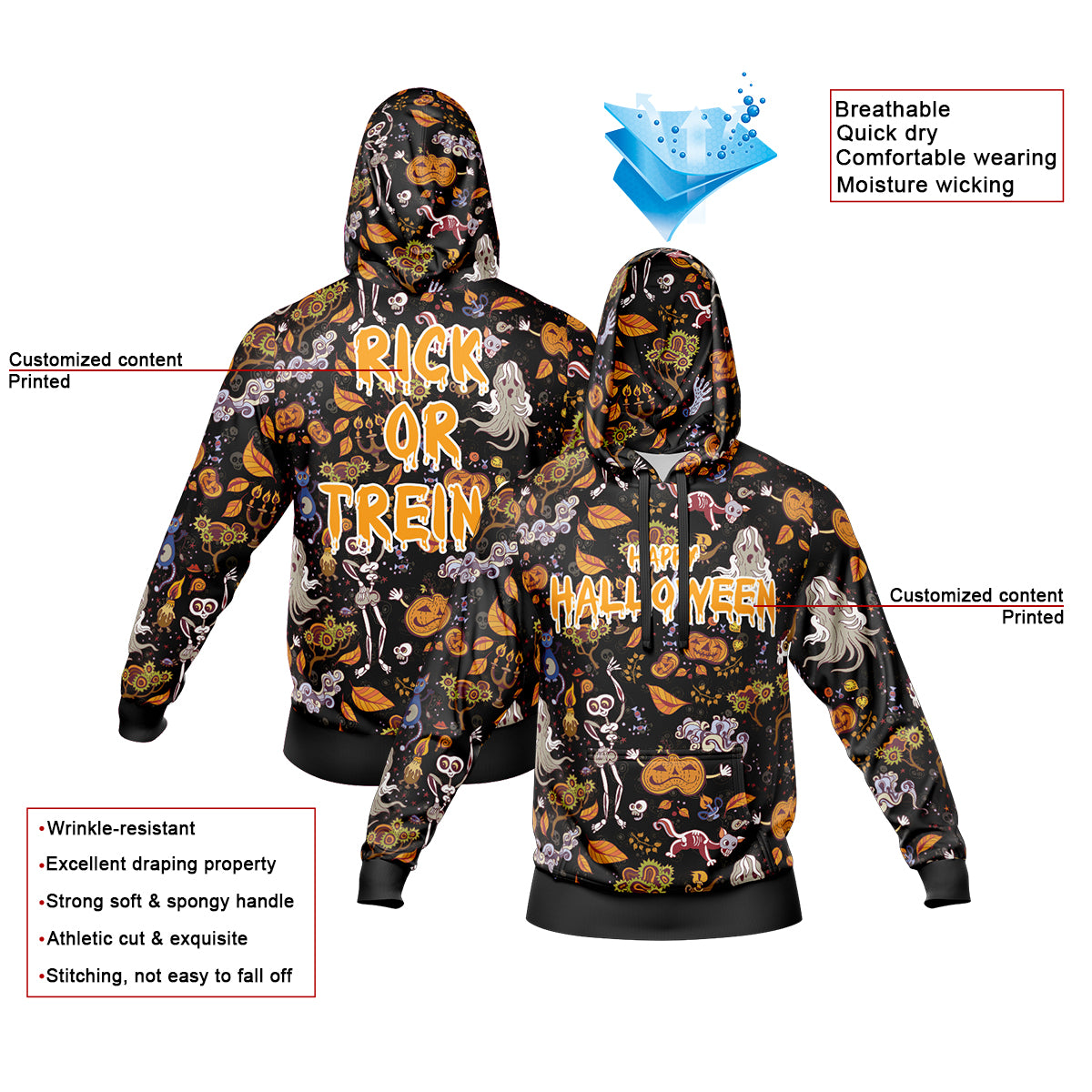 Benutzerdefinierter personalisierter Halloween-Hoodie für Halloween-Langarm-Sweatshirts für Erwachsene und Kinder, leichte, lässige Pullover-Oberteile