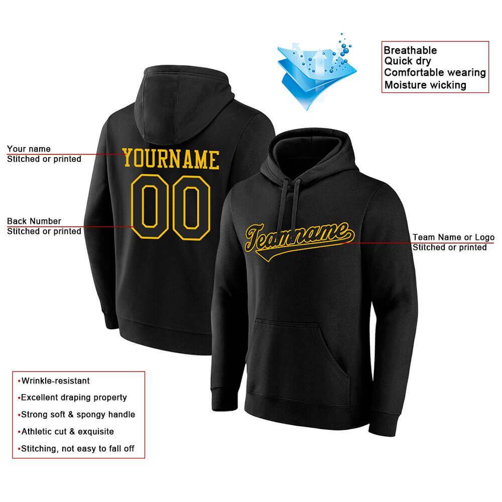 Benutzerdefinierte Authentisch Sweatshirt-Kapuzenpulli Schwarz-Gelb