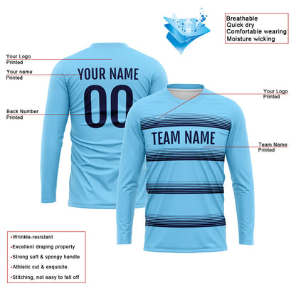 Kundenspezifisches Basketball Fußball Fußball Schießen langes T-Shirt für Erwachsene und Kinder Licht Blau-Marine