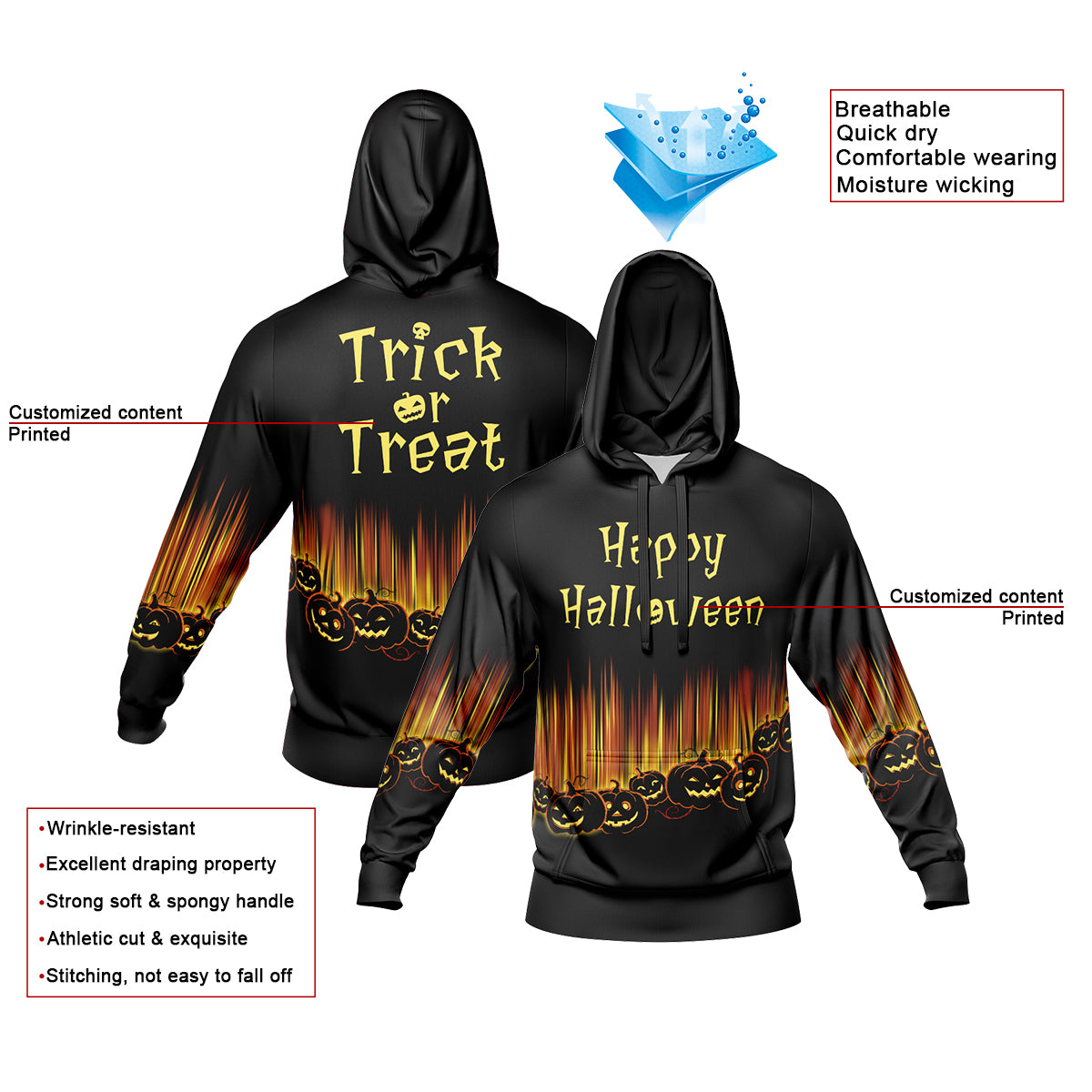 Benutzerdefinierter personalisierter Halloween-Hoodie für Halloween-Langarm-Sweatshirts für Erwachsene und Kinder, leichte, lässige Pullover-Oberteile