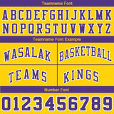 Benutzerdefiniert Gelb-Violett-Weiß Authentisch Rückblick Basketball Kurze Hose