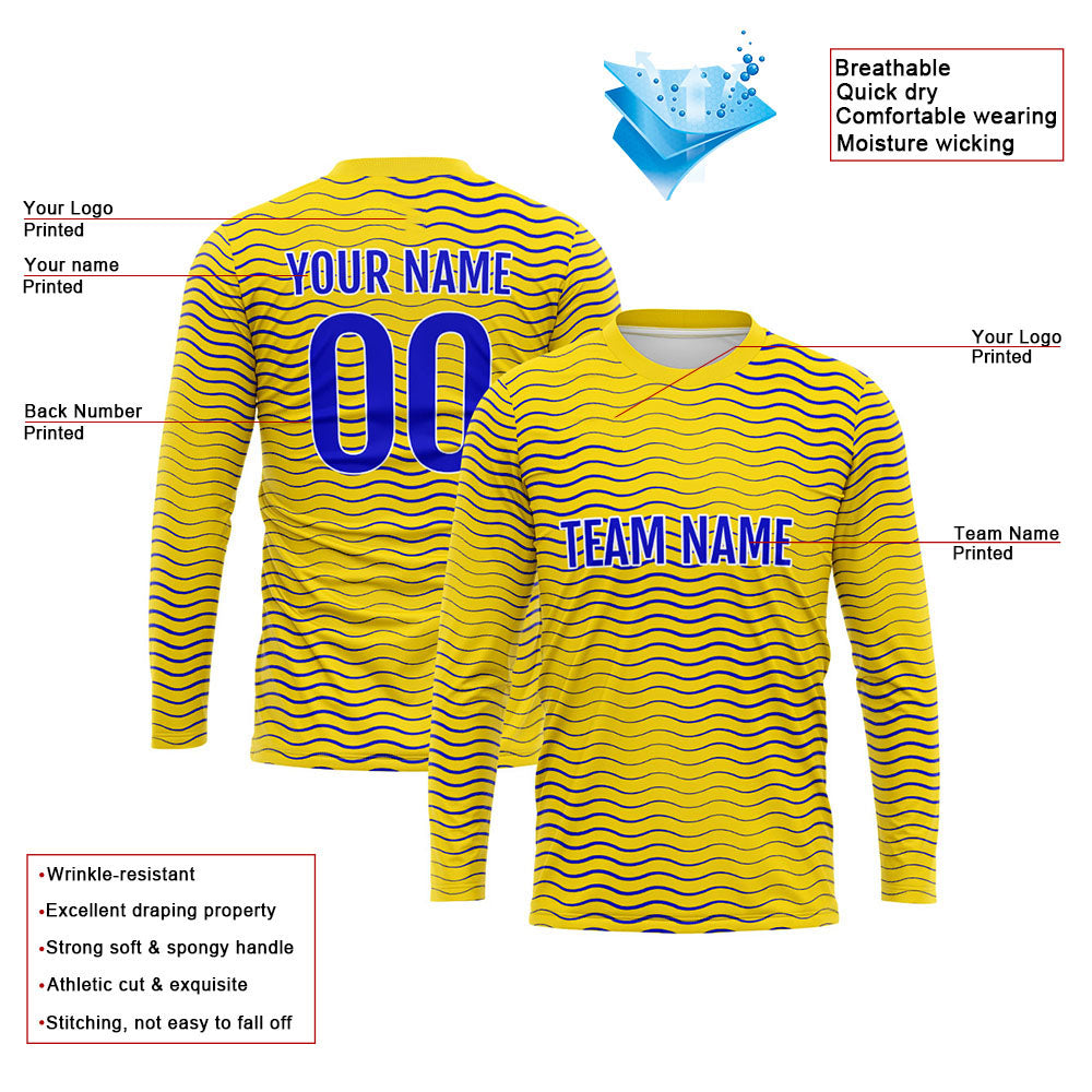 Kundenspezifisches Basketball Fußball Fußball Schießen langes T-Shirt für Erwachsene und Kinder Welle-Gelb