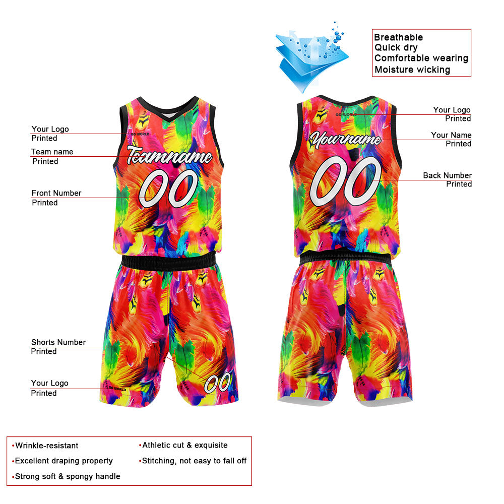 Benutzerdefinierter Krawattengefärbte Feder Basketballanzug für Erwachsene und Kinder Personalisiertes Trikot