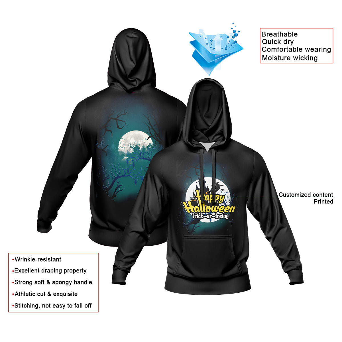 Benutzerdefinierter personalisierter Halloween-Hoodie für Halloween-Langarm-Sweatshirts für Erwachsene und Kinder, leichte, lässige Pullover-Oberteile