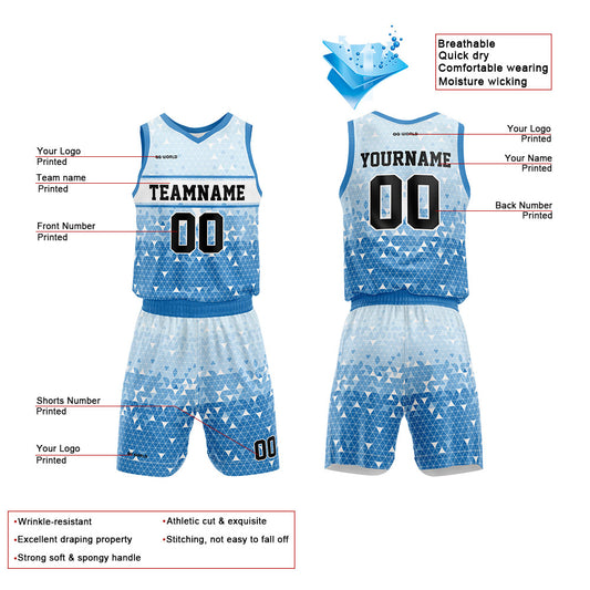 Benutzerdefinierter Dreieckiger Farbverlauf Basketballanzug für Erwachsene und Kinder Personalisiertes Trikot