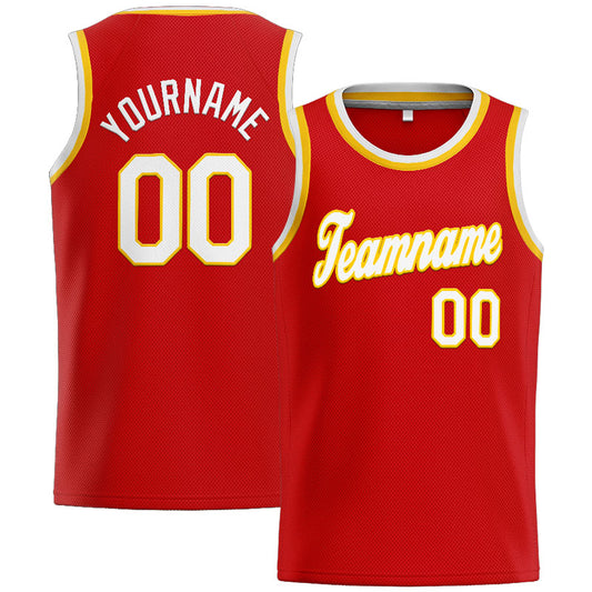 Benutzerdefinierte Authentisch  Basketball Trikot Rot-Weiß-Gelb