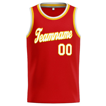 Benutzerdefinierte Authentisch  Basketball Trikot Rot-Weiß-Gelb