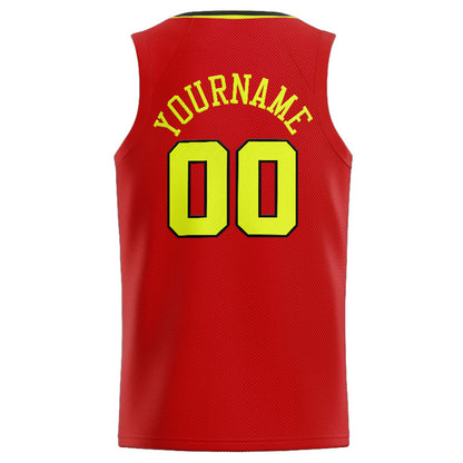 Benutzerdefinierte Authentisch  Basketball Trikot Rot-Schwarz-Neongelb