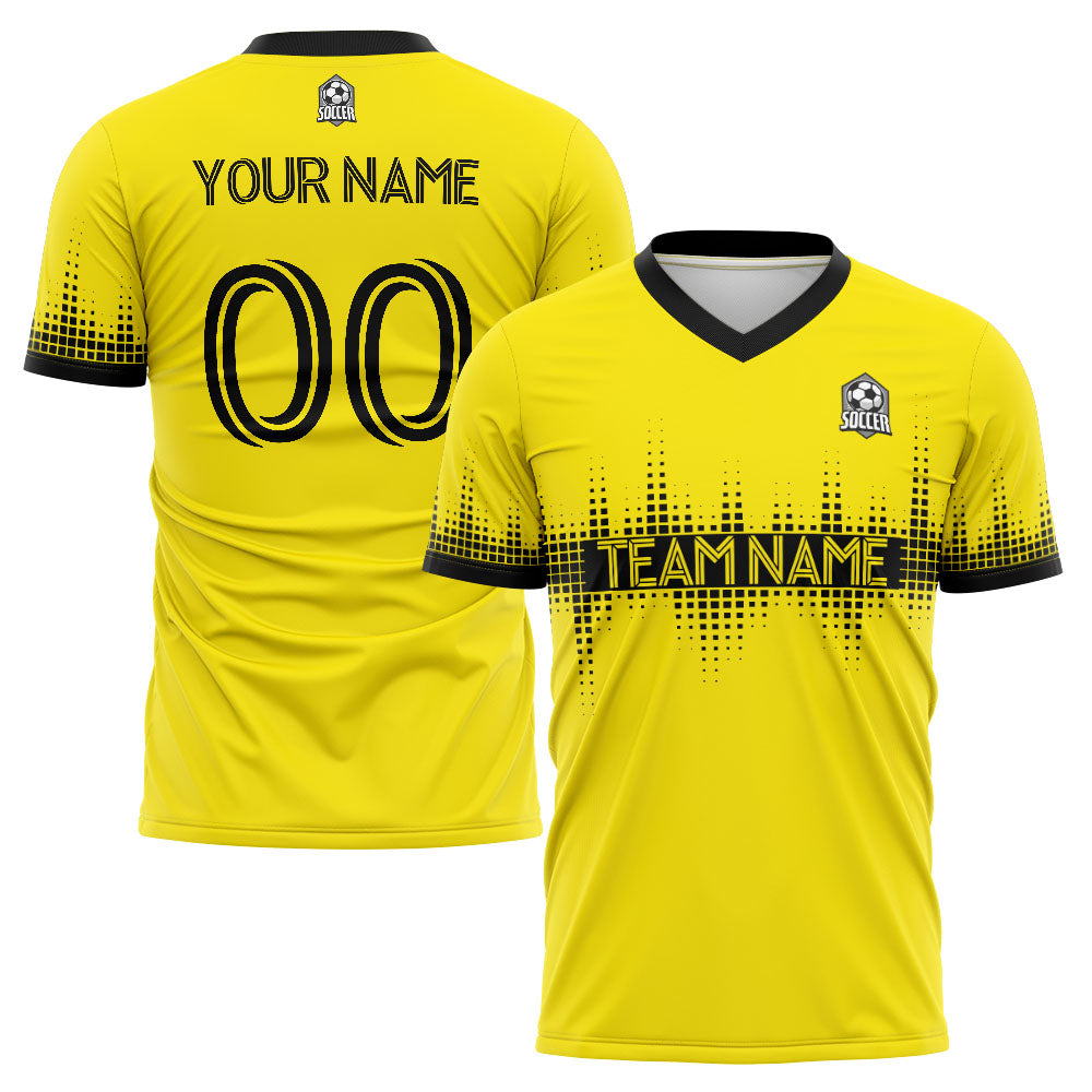 Benutzerdefinierte Fußballuniform Jersey Kinder Erwachsene Personalisiertes Set Jersey Shirt Gelb