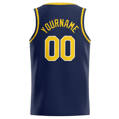 Benutzerdefinierte Authentisch  Basketball Trikot Marine-Gelb-Weiß