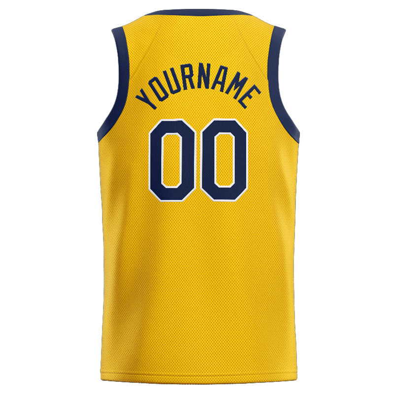 Benutzerdefinierte Authentisch  Basketball Trikot Gelb-Marine-Weiß