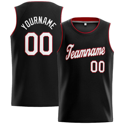 Benutzerdefinierte Authentisch  Basketball Trikot Schwarz-Weiß-Rot
