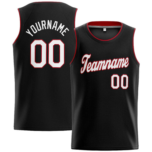 Benutzerdefinierte Authentisch  Basketball Trikot Schwarz-Weiß-Rot