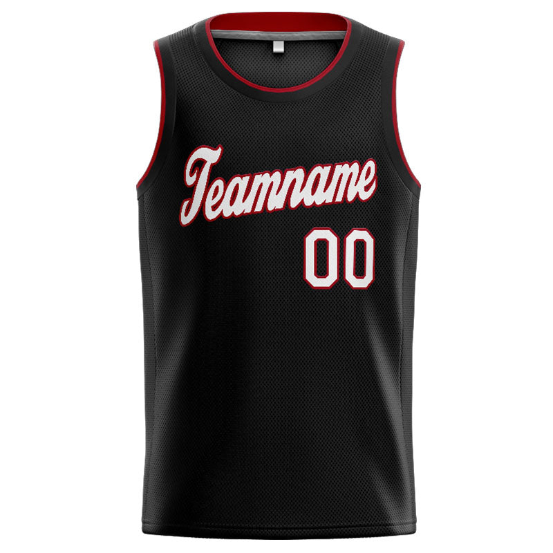 Benutzerdefinierte Authentisch  Basketball Trikot Schwarz-Weiß-Rot