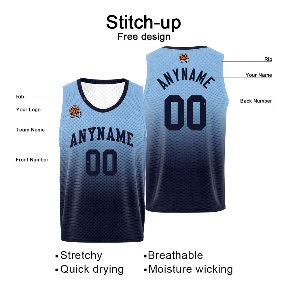 Benutzerdefinierte Basketball Jersey personalisiert genäht Name&Number&Logo Hellblau&Marine