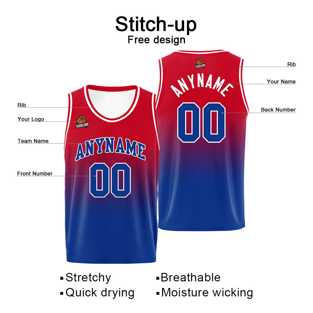 Benutzerdefinierte Basketball Jersey personalisiert genäht Name&Number&Logo Rot&Royal