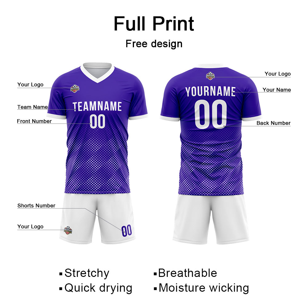 Benutzerdefinierte Fußball Trikots für Männer Frauen Personalisierte Fußball Uniformen für Erwachsene und Kind Lila-Weiß