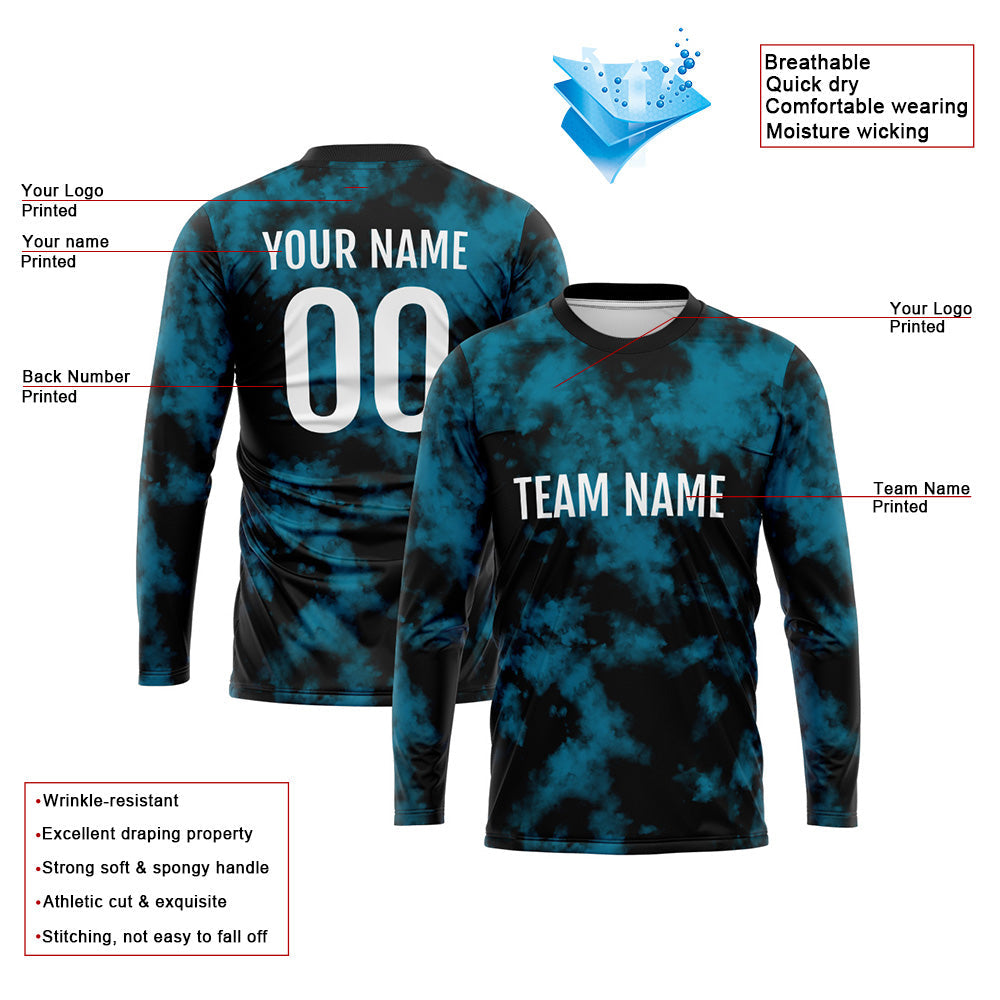 Kundenspezifisches Basketball Fußball Fußball Schießen langes T-Shirt für Erwachsene und Kinder Blau-Schwarz