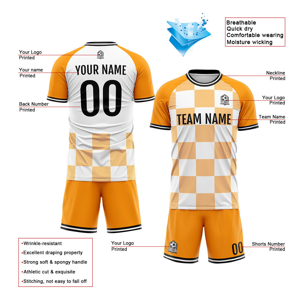 Benutzerdefinierte Fußball Trikots für Männer Frauen Personalisierte Fußball Uniformen für Erwachsene und Kind Orange-Weiß