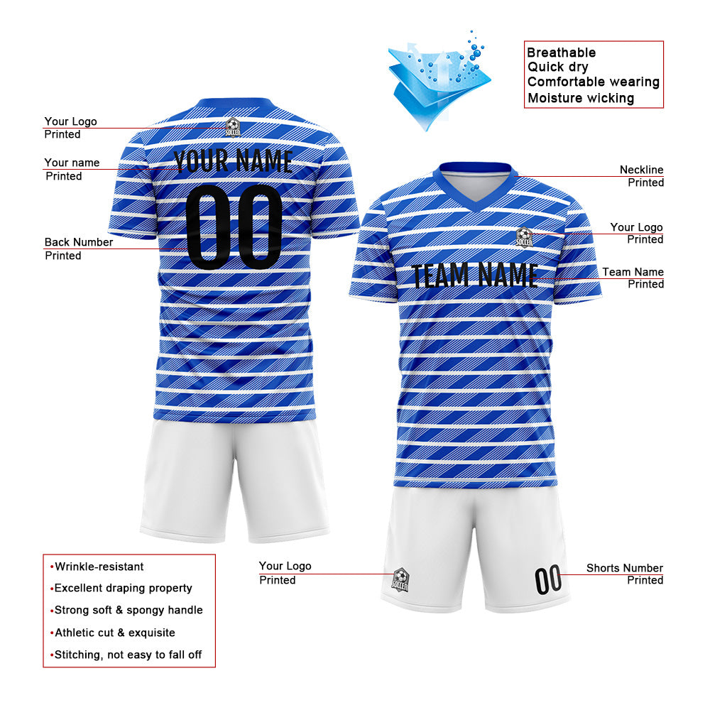 Benutzerdefinierte Fußball Trikots für Männer Frauen Personalisierte Fußball Uniformen für Erwachsene und Kind Blau