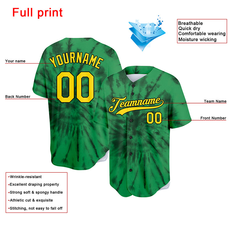 Benutzerdefiniert Vollständiger Druck Design Grün Gebatikt Authentisch Baseball Jersey