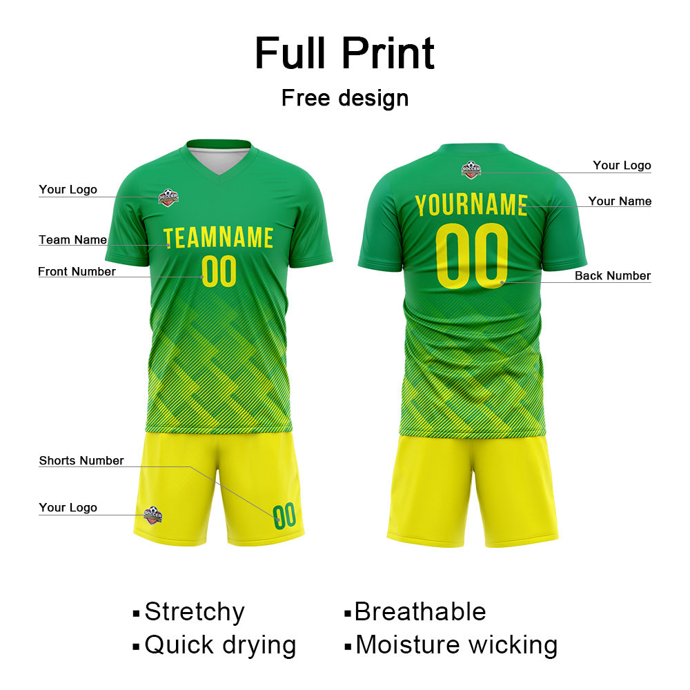 Benutzerdefinierte Fußball Trikots für Männer Frauen Personalisierte Fußball Uniformen für Erwachsene und Kind Grün-Gelb