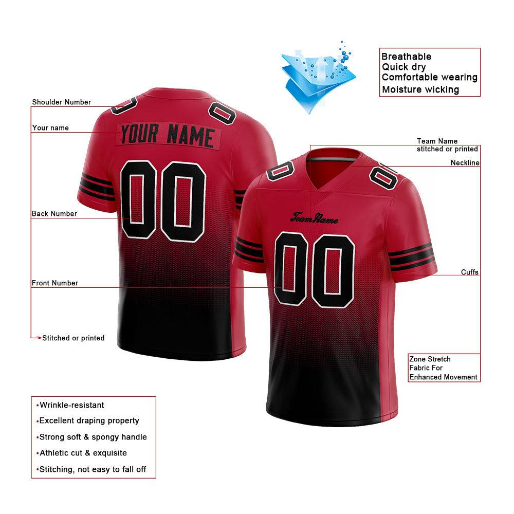 Benutzerdefinierte Authentisch Farbverlauf Mode Fußballleibchen Rot-Schwarz