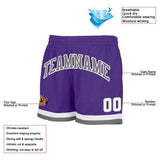 Benutzerdefiniert Weiß-Violett-Grau Authentisch Rückblick Basketball Kurze Hose