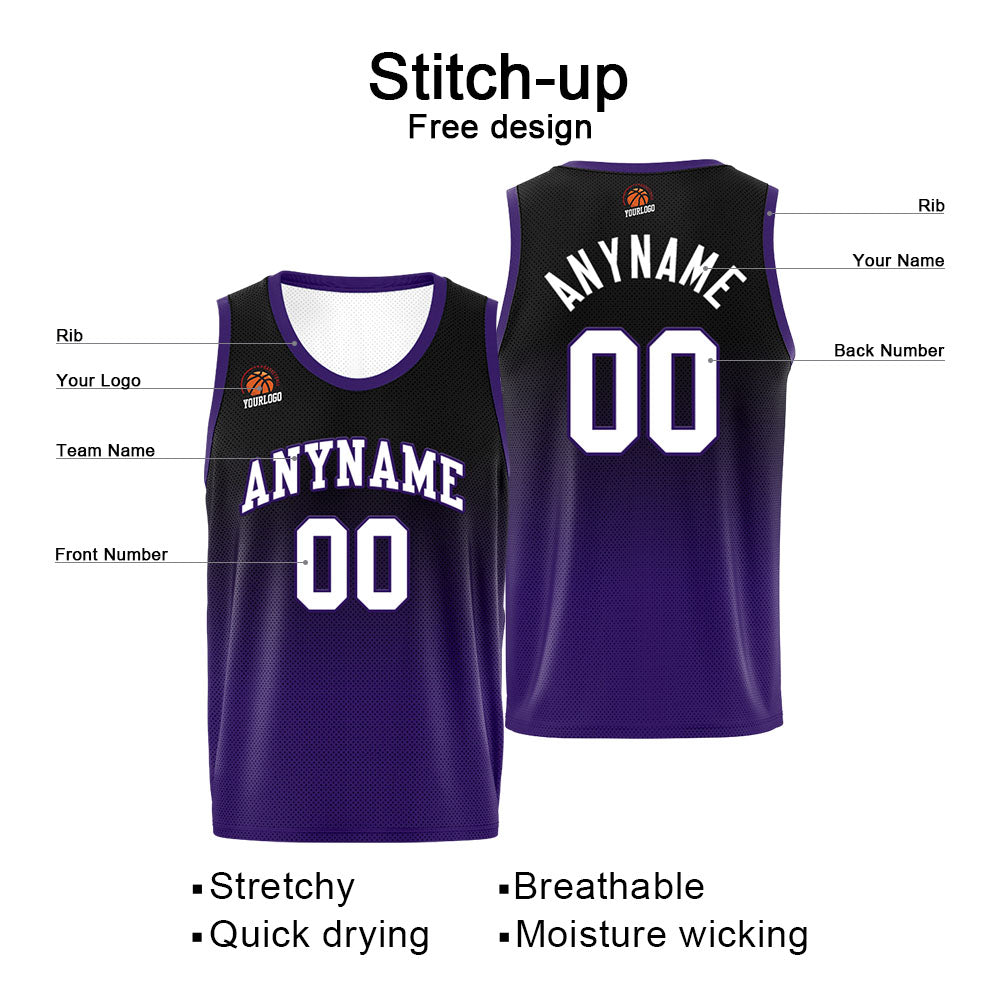 Benutzerdefinierte Basketball Jersey personalisiert genäht Name&Number&Logo Schwarz&Lila