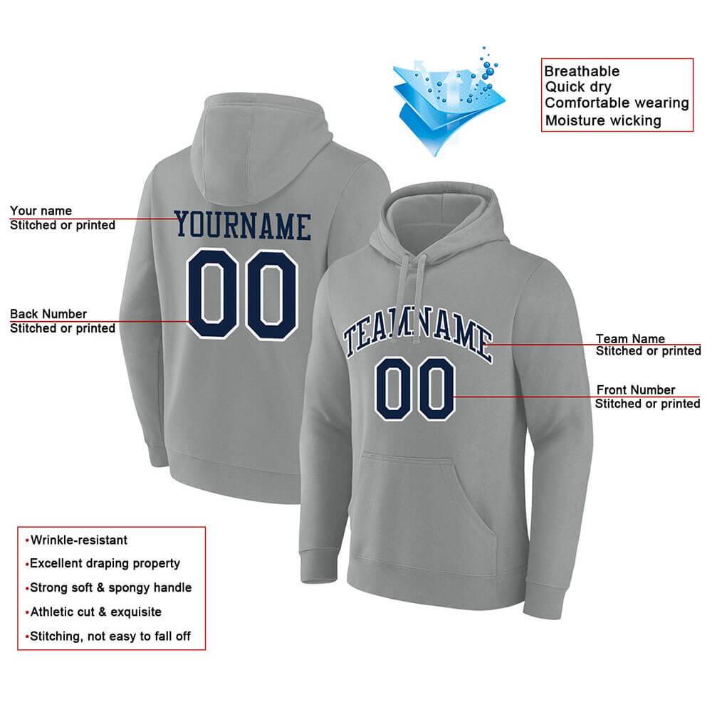 Benutzerdefinierte Authentisch Sweatshirt-Kapuzenpulli Grau-Marine-Weiß