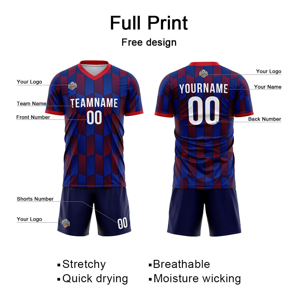 Benutzerdefinierte Fußball Trikots für Männer Frauen Personalisierte Fußball Uniformen für Erwachsene und Kind Marine-Rot