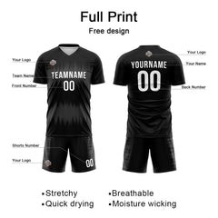 Benutzerdefinierte Fußball Trikots für Männer Frauen Personalisierte Fußball Uniformen für Erwachsene und Kind Schwarz-Grau