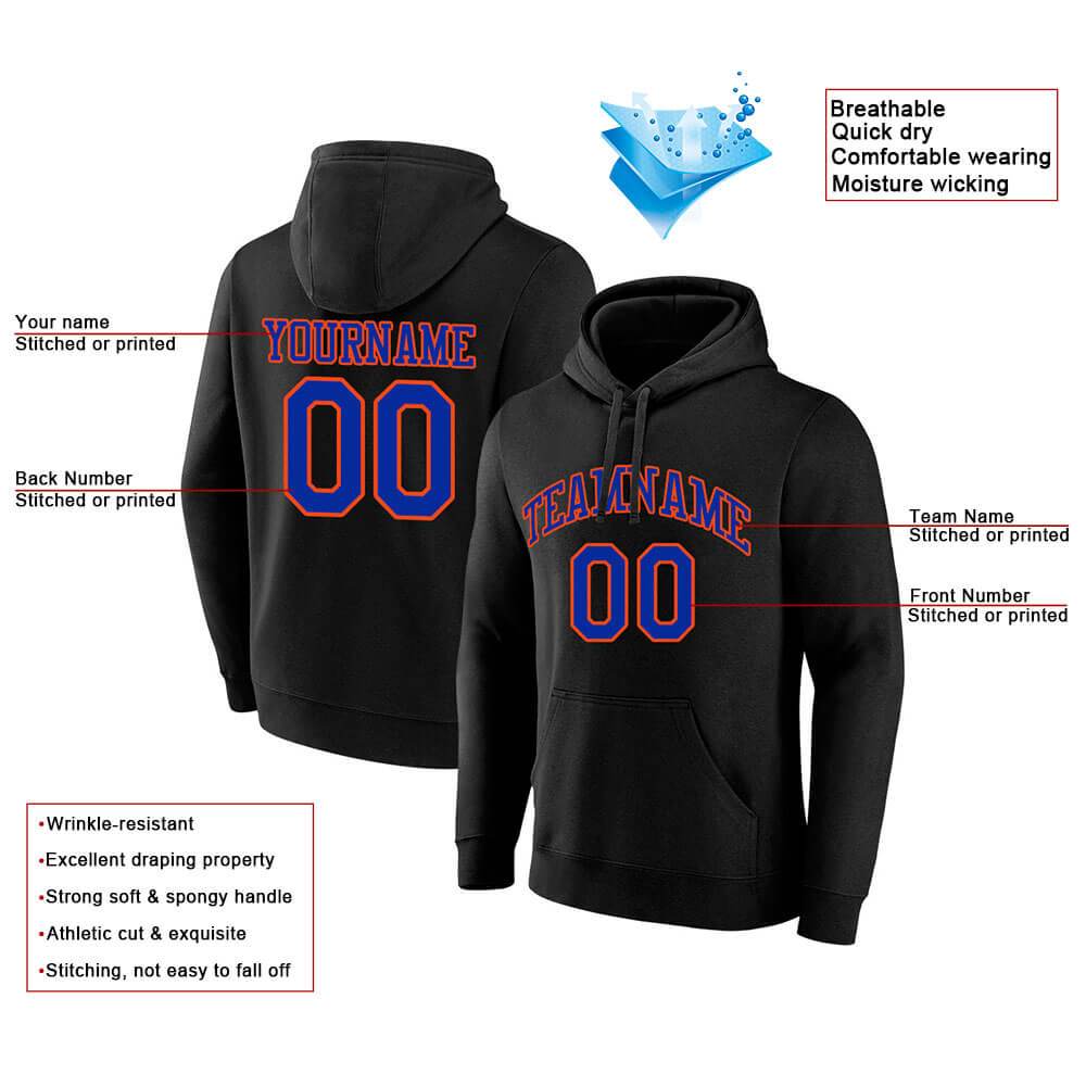 Benutzerdefinierte Authentisch Sweatshirt-Kapuzenpulli Schwarz-Blau-Orange