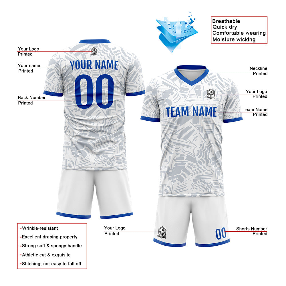 Benutzerdefinierte Fußball Trikots für Männer Frauen Personalisierte Fußball Uniformen für Erwachsene und Kind Grau&Weiß