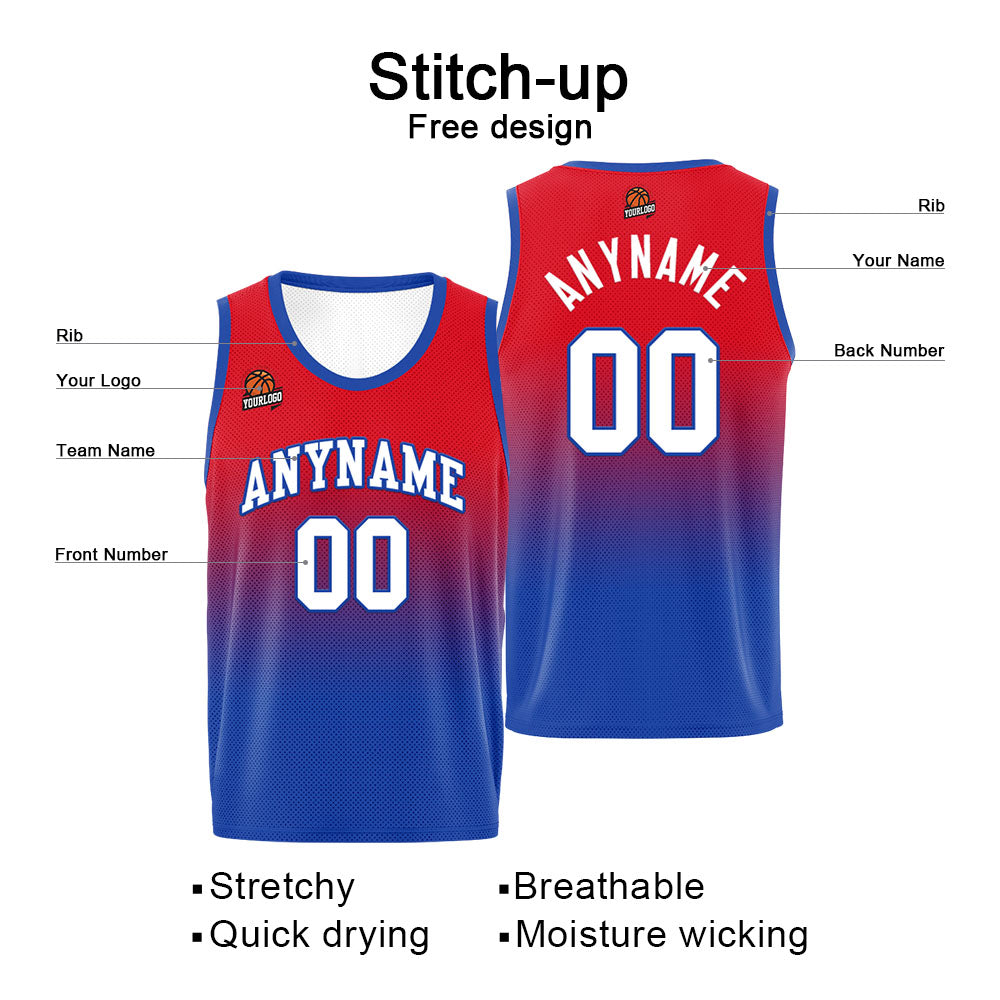 Benutzerdefinierte Basketball Jersey personalisiert genäht Name&Number&Logo Rot&Royal
