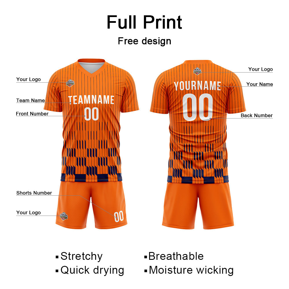 Benutzerdefinierte Fußball Trikots für Männer Frauen Personalisierte Fußball Uniformen für Erwachsene und Kind Orange-Marine