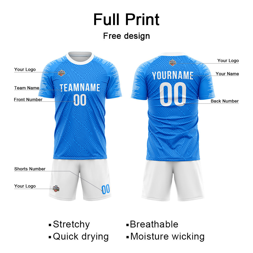 Benutzerdefinierte Fußball Trikots für Männer Frauen Personalisierte Fußball Uniformen für Erwachsene und Kind Blau-Weiß