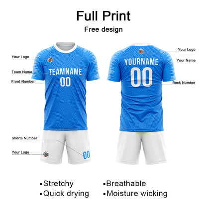 Benutzerdefinierte Fußball Trikots für Männer Frauen Personalisierte Fußball Uniformen für Erwachsene und Kind Blau-Weiß