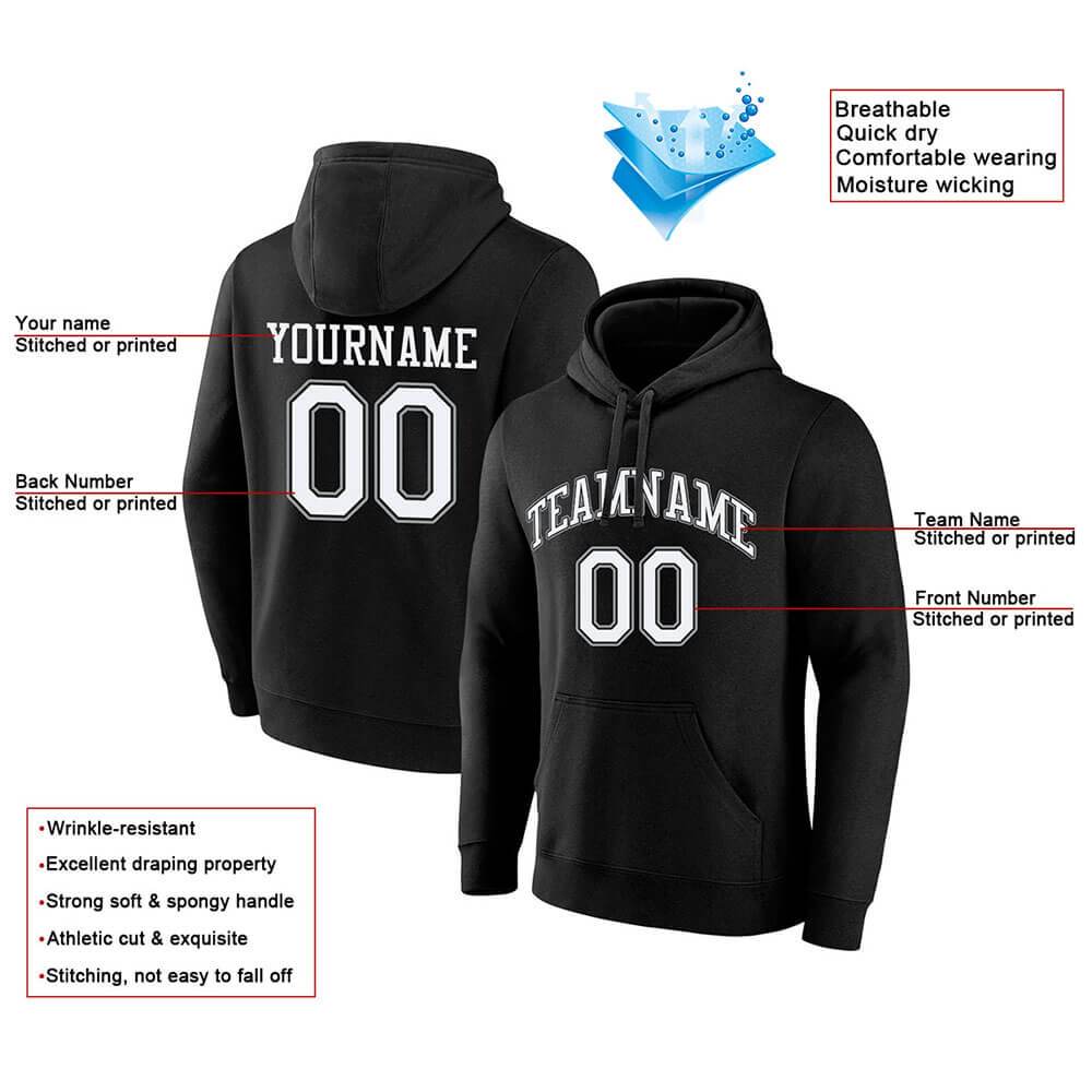 Benutzerdefinierte Authentisch Sweatshirt-Kapuzenpulli Schwarz-Weiß-Grau