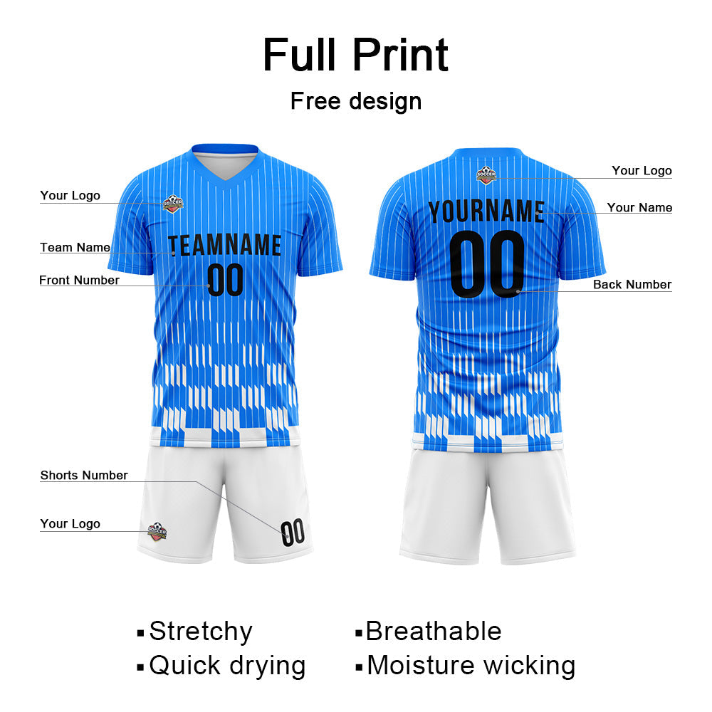 Benutzerdefinierte Fußball Trikots für Männer Frauen Personalisierte Fußball Uniformen für Erwachsene und Kind Blau-Weiß