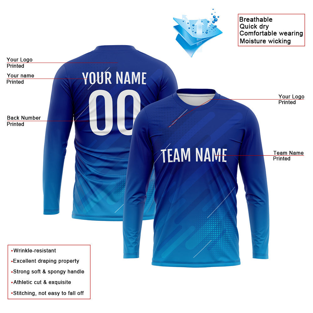 Kundenspezifisches Basketball Fußball Fußball Schießen langes T-Shirt für Erwachsene und Kinder Royal
