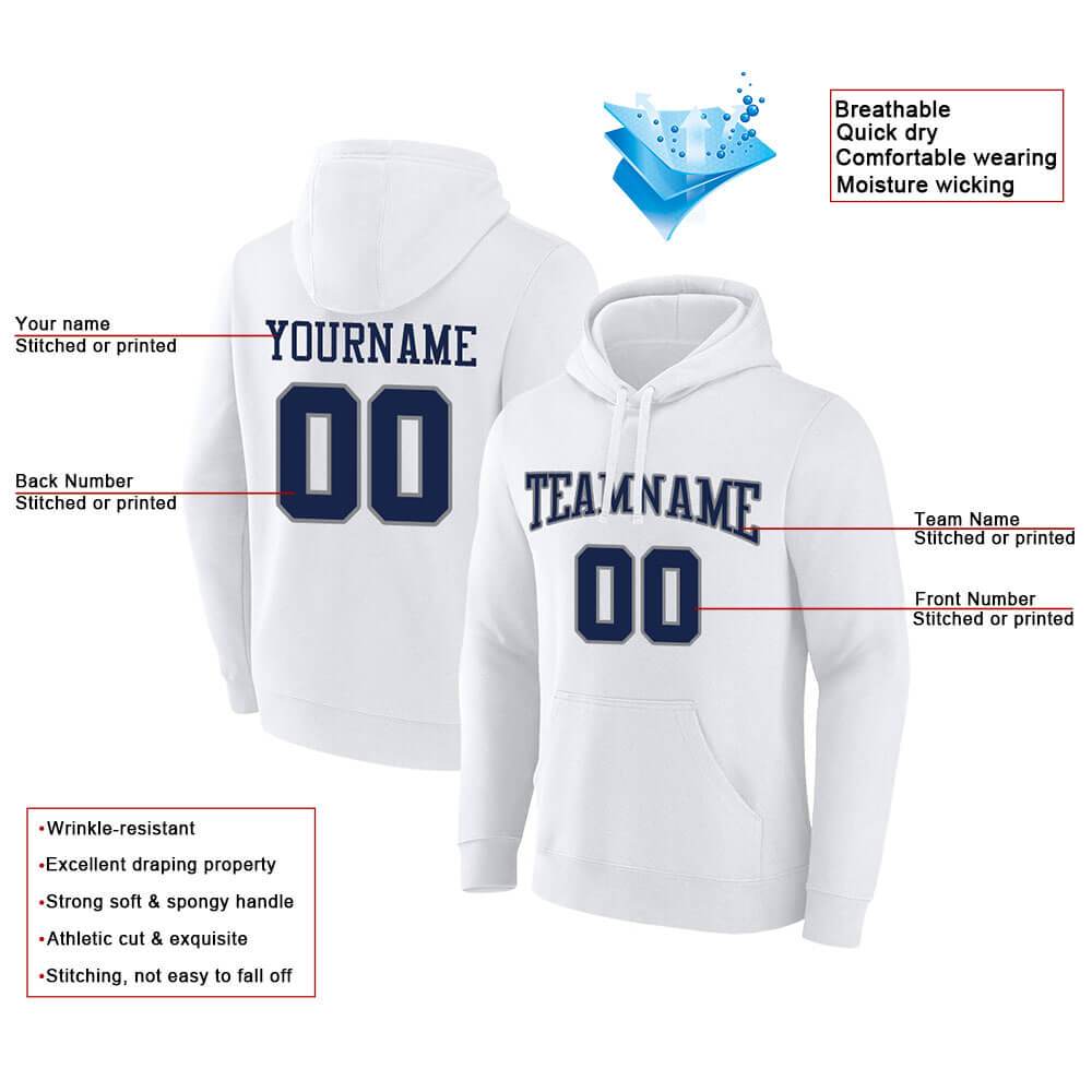 Benutzerdefinierte Authentisch Sweatshirt-Kapuzenpulli Weiß-Marine-Grau