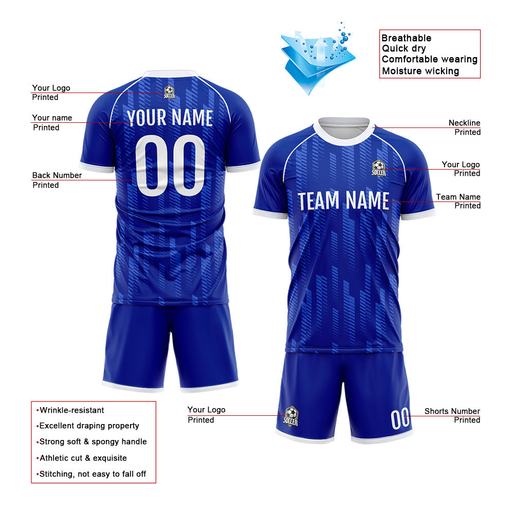 Benutzerdefinierte Fußball Trikots für Männer Frauen Personalisierte Fußball Uniformen für Erwachsene und Kind Royal&Weiß