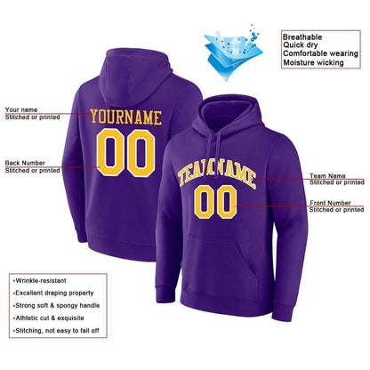 Benutzerdefinierte Authentisch Sweatshirt-Kapuzenpulli Violett-Gelb-Weiß