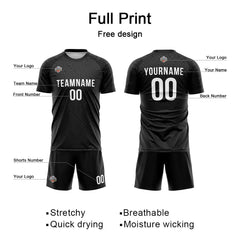 Benutzerdefinierte Fußball Trikots für Männer Frauen Personalisierte Fußball Uniformen für Erwachsene und Kind Schwarz