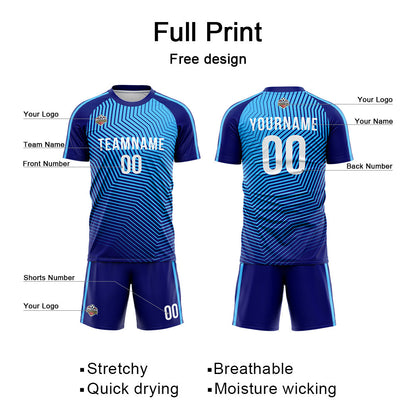 Benutzerdefinierte Fußball Trikots für Männer Frauen Personalisierte Fußball Uniformen für Erwachsene und Kind Royal-Licht Blau